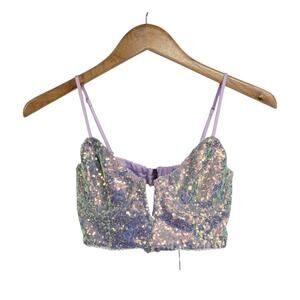 For Love & Lemons X Victoria's Secret Iridescent Sequin Bustier Top Small NWT
